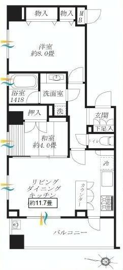 Floor plan. 2LDK, Price 33,800,000 yen, Occupied area 58.04 sq m , Balcony area 10.68 sq m