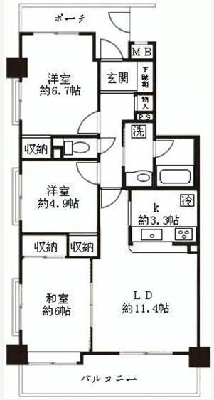 Floor plan. 3LDK, Price 37,800,000 yen, Occupied area 71.35 sq m , Balcony area 10.05 sq m