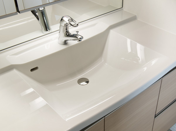 Bathing-wash room.  [Counter-integrated basin bowl] Care also smoothly without seams. It has adopted a beautiful counter-integrated basin bowl. (Same specifications)