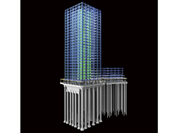 Building structure.  [Seismic structure] Towards a strong Tower Residence in earthquake, Adopt a "seismic damper" of Wall. Absorption damping damper is the energy of the swing. To reduce the shaking of the building, To prevent damage to the main structure. (Conceptual diagram)