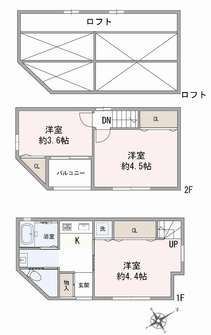 Floor plan. 18,800,000 yen, 3K, Land area 25.09 sq m , Building area 35.43 sq m
