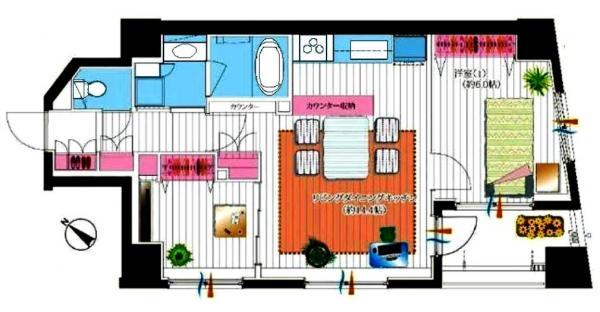 Floor plan. 1LDK, Price 37 million yen, Occupied area 54.62 sq m , Balcony area 5.62 sq m