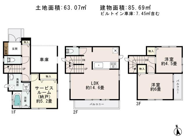 Floor plan. (G Building), Price 29,800,000 yen, 3LDK, Land area 63.07 sq m , Building area 78.24 sq m