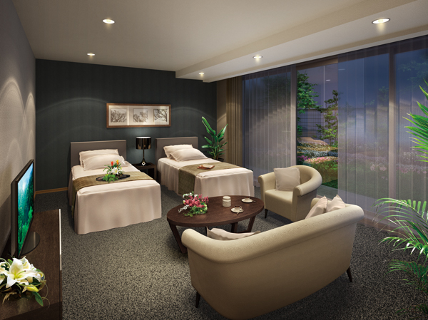 Shared facilities.  [Guest Room Rendering CG] Twin type of guest room you'll find accommodation to visitors and your relatives from afar. In addition to bathroom, Yes prepared a mini-fridge and extra bed.