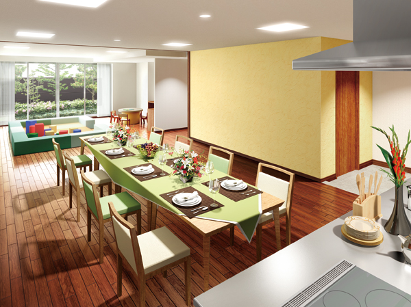 Shared facilities.  [Party Room ・ Kids Room Rendering CG] Children's Room, which is from playing with peace of mind while watching the children even on rainy days. Party room with a kitchen, It can be used to, such as birthday party.