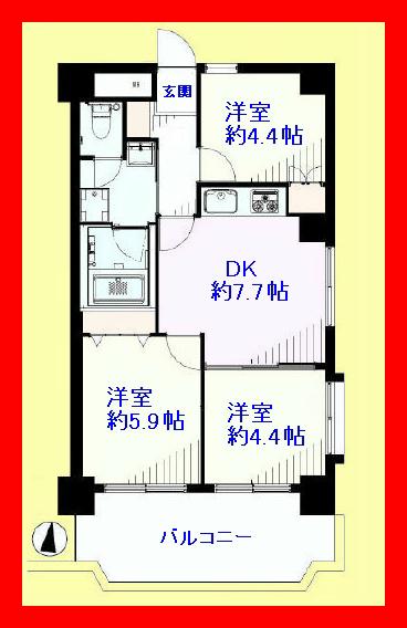 Floor plan. 3DK, Price 23.8 million yen, Footprint 50.6 sq m , Balcony area 6.79 sq m south of the windows are double sash