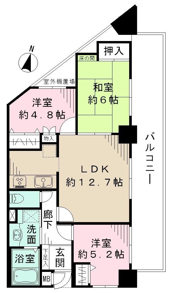 Floor plan. 3LDK, Price 24,800,000 yen, Occupied area 64.43 sq m , Balcony area 18.8 sq m