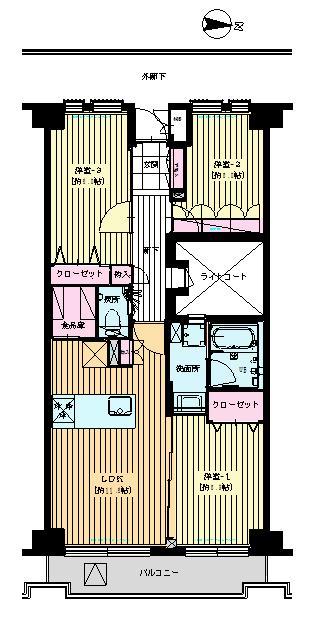 Floor plan. 3LDK, Price 31,300,000 yen, Occupied area 66.38 sq m , Balcony area 6.84 sq m