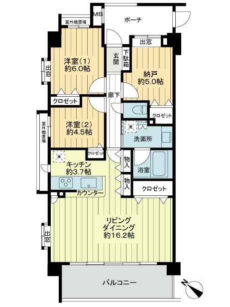 Floor plan. 2LDK + S (storeroom), Price 34,800,000 yen, Occupied area 78.32 sq m , Balcony area 12 sq m 3 direction room ・ 5 floor, Day ・ View is good