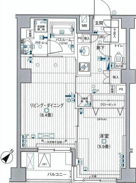Floor plan. 2K, Price 24,800,000 yen, Occupied area 40.02 sq m , Balcony area 4.18 sq m
