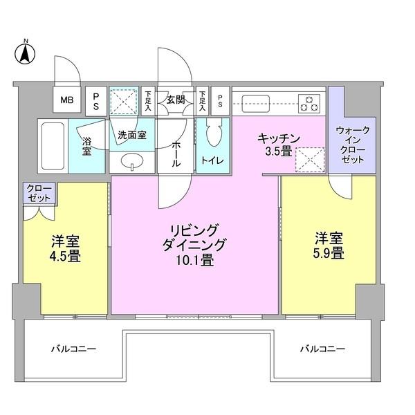 Floor plan. 2LDK, Price 32,300,000 yen, Footprint 55.8 sq m , Balcony area 10.34 sq m
