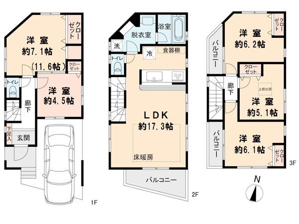 Floor plan. 48,800,000 yen, 5LDK, Land area 60.12 sq m , Building area 117.44 sq m