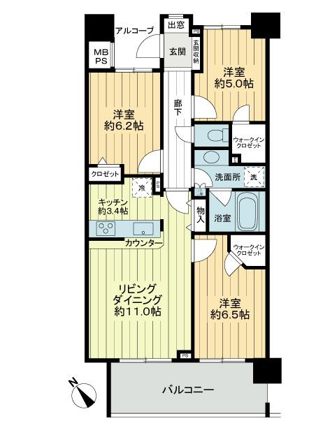 Floor plan. 3LDK, Price 31,800,000 yen, Occupied area 72.51 sq m , Balcony area 12.51 sq m walk-in closet there are two storage rich Mato