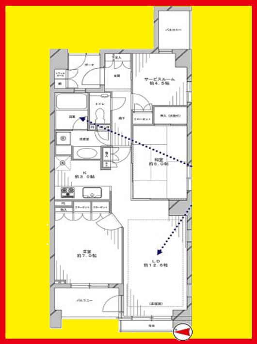 Floor plan. 2LDK + S (storeroom), Price 41,800,000 yen, Occupied area 73.19 sq m , Balcony area 9.35 sq m 3LDK