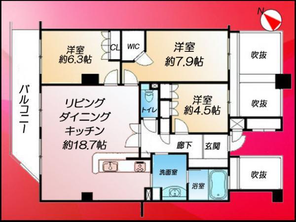 Floor plan. 3LDK, Price 37,800,000 yen, Footprint 83.4 sq m , Balcony area 10.57 sq m