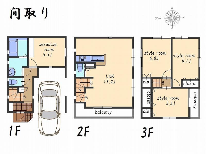 45,800,000 yen, 3LDK + S (storeroom), Land area 53 sq m , Building area 103.15 sq m floor plan