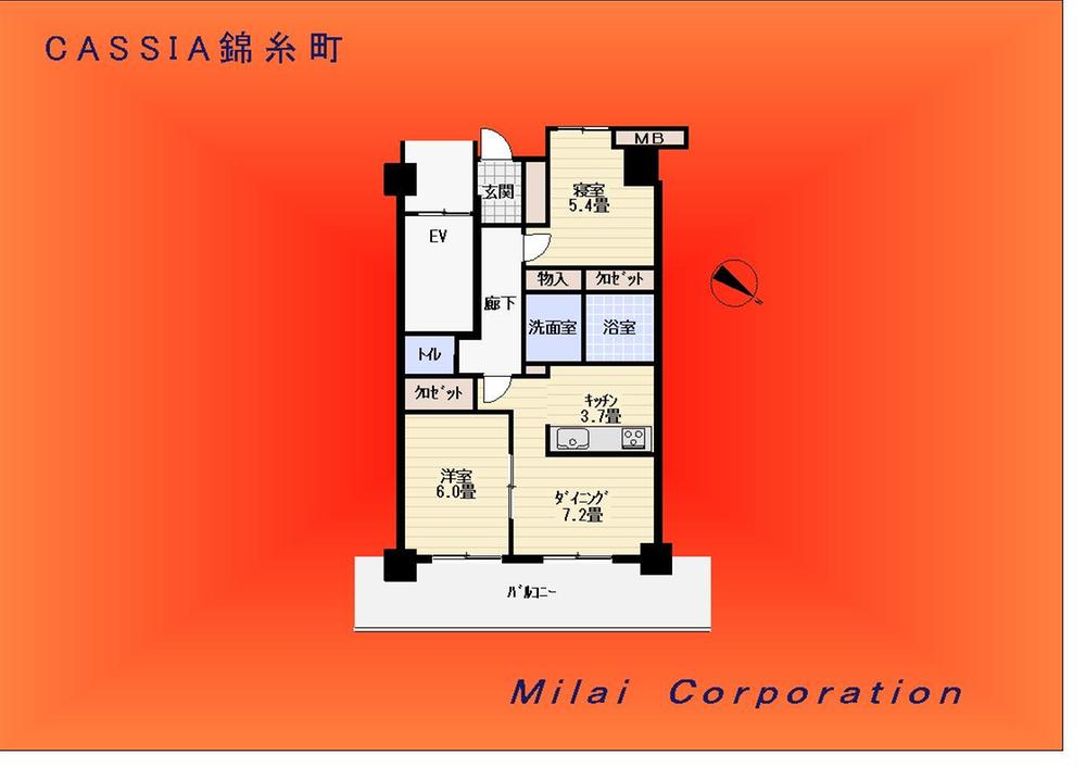 Floor plan. 1LDK, Price 33,800,000 yen, Footprint 46.4 sq m , Balcony area 9.28 sq m