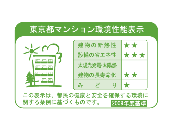 Building structure.  [Tokyo apartment environmental performance display] Based on the efforts of the building environment plan that building owners will be submitted to the Tokyo Metropolitan Government, 5 will be evaluated in three stages for items ※ For more information see "Housing term large Dictionary".