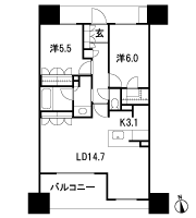 Floor: 2LDK + WIC, the occupied area: 65.13 sq m