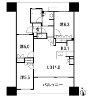Floor: 3LDK, occupied area: 70.95 sq m