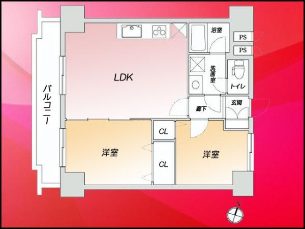 Floor plan. 2LDK, Price 27,800,000 yen, Occupied area 50.16 sq m