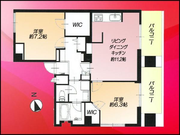 Floor plan. 2LDK, Price 25,900,000 yen, Occupied area 58.51 sq m , Balcony area 9.43 sq m