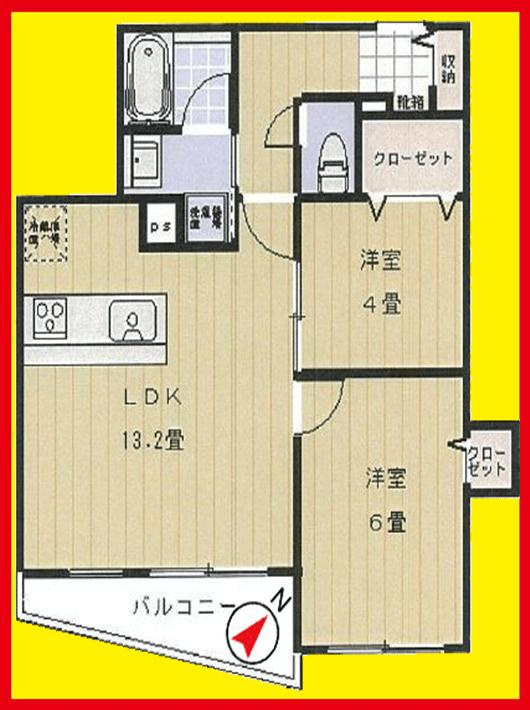 Floor plan. 2LDK, Price 27,800,000 yen, Occupied area 54.75 sq m , Balcony area 4.29 sq m