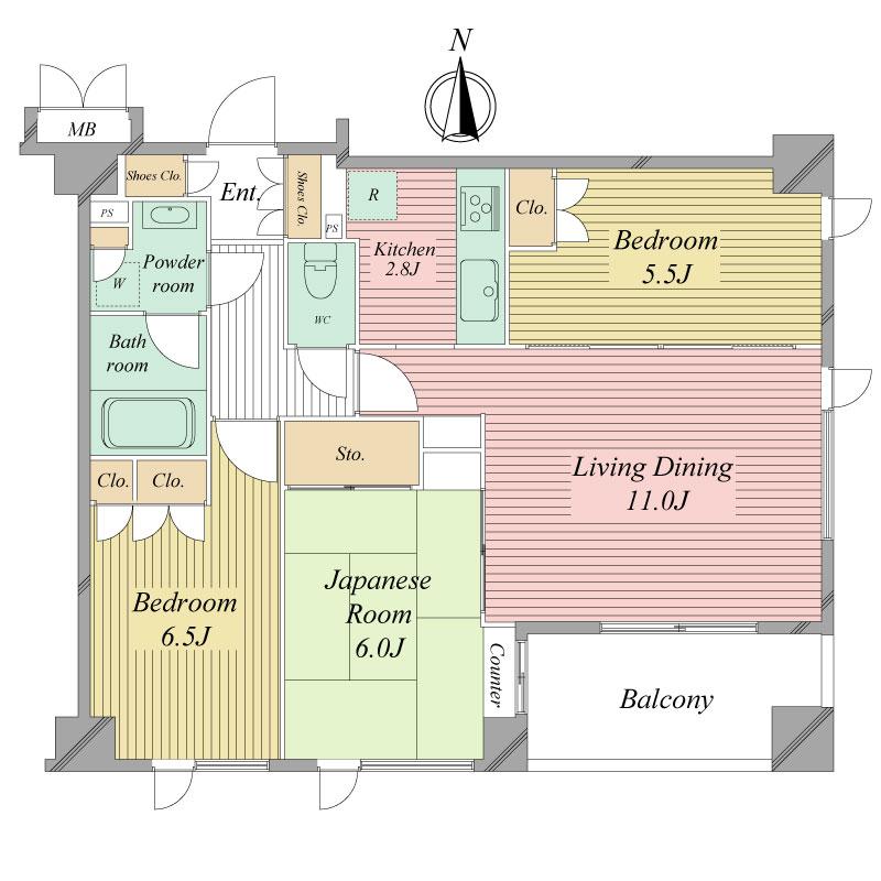 Floor plan. 3LDK, Price 36,800,000 yen, Occupied area 67.93 sq m , Balcony area 7.53 sq m