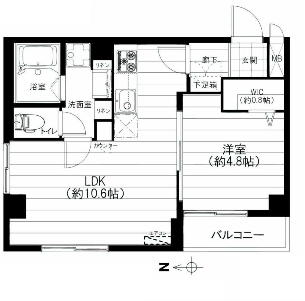 Floor plan. 1LDK, Price 12.9 million yen, Occupied area 38.09 sq m , Balcony area 2.01 sq m