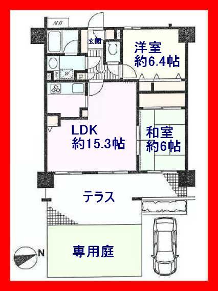 Floor plan. 2LDK, Price 21,980,000 yen, Footprint 61.6 sq m happy garage + private garden!