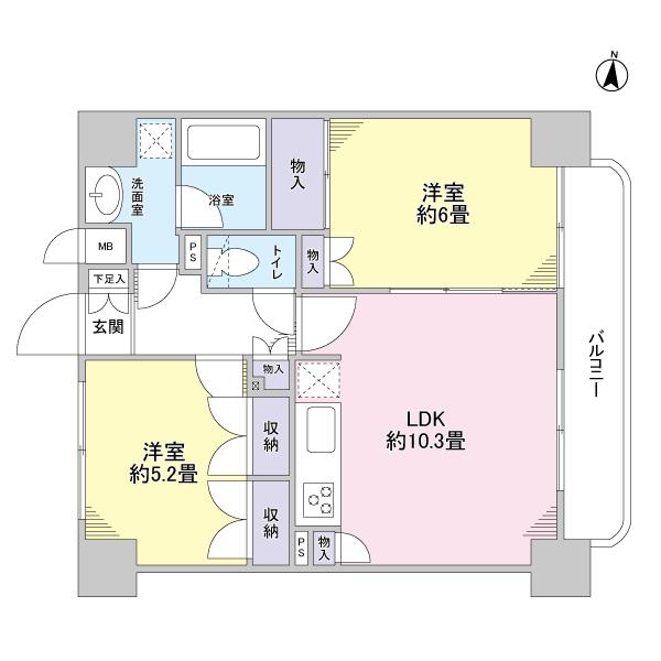 Floor plan. 2LDK, Price 29 million yen, Occupied area 50.37 sq m , Balcony area 6 sq m 2LDK type
