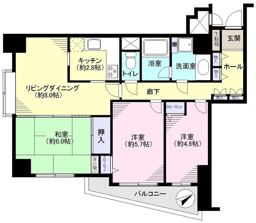 Floor plan. 3LDK, Price 25,800,000 yen, Occupied area 64.55 sq m , Balcony area 5.16 sq m