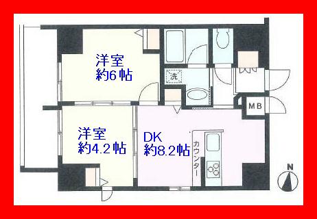 Floor plan. 2DK, Price 33,800,000 yen, Occupied area 42.06 sq m , Balcony area 6.59 sq m southwest angle room
