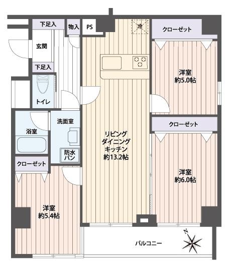 Floor plan. 3LDK, Price 19.3 million yen, Occupied area 67.34 sq m , Balcony area 6.21 sq m