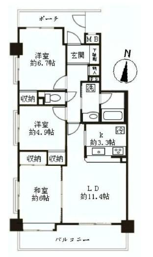 Floor plan. 3LDK, Price 37,800,000 yen, Occupied area 71.35 sq m , Balcony area 10.05 sq m