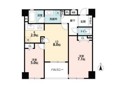 Floor plan. 2LDK, Price 27,800,000 yen, Footprint 55.5 sq m , Balcony area 4.45 sq m H11_nenchiku 2LDK 55.5 sq m