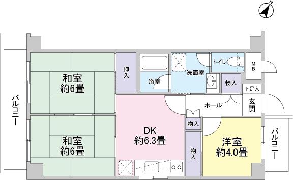 Floor plan. 3DK, Price 18,800,000 yen, Occupied area 52.92 sq m , Balcony area 8.05 sq m 6 floor, Southwest ・ Southeast corner room.