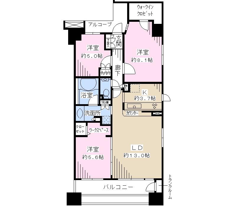 Floor plan. 3LDK, Price 58,700,000 yen, Occupied area 80.37 sq m , Balcony area 11.42 sq m floor plan
