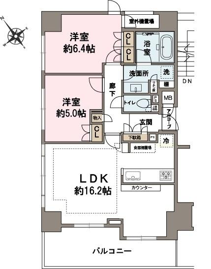 Floor plan. 2LDK, Price 28.5 million yen, Occupied area 60.63 sq m , Balcony area 11 sq m