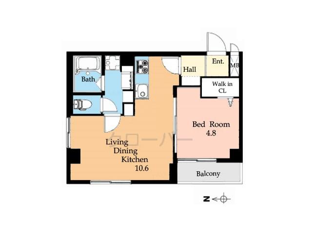 Floor plan. 1LDK, Price 12.9 million yen, Occupied area 38.09 sq m , Balcony area 2.01 sq m