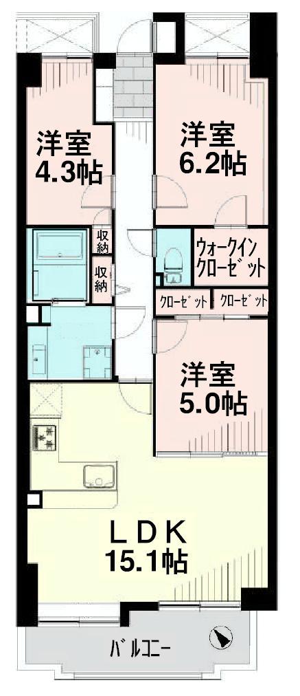 Floor plan. 3LDK, Price 25,800,000 yen, Occupied area 71.25 sq m , Balcony area 7 sq m