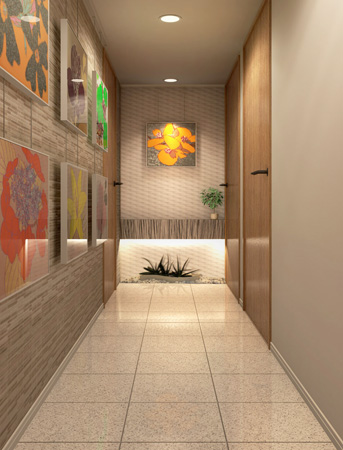 Interior.  [Gallery Hall] On the walls of the corridor, Set up a well-designed to be richly directs space niche. I like directing the space, such as a gallery. (B type corridor Rendering CG)
