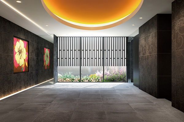 Features of the building.  [Entrance hall] Entrance, such as the Art Gallery to produce a daily brilliant. Artist: Furukado Keiichiro's paintings, The family, Customers, And me to welcome gently yourself. (Rendering)