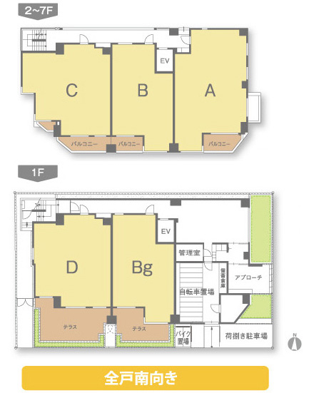 Features of the building.  [Each floor plan view] In all houses facing south, Realize full of bright and airy living space.