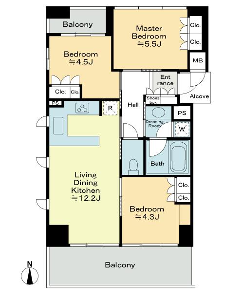 Floor plan. 3LDK, Price 32,800,000 yen, Occupied area 61.14 sq m , Balcony area 13.93 sq m