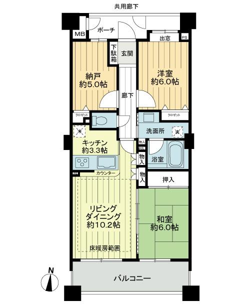Floor plan. 1LDK + S (storeroom), Price 34,800,000 yen, Occupied area 56.23 sq m , Balcony area 9.03 sq m
