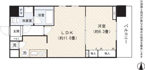 Floor plan. 1LDK, Price 25,900,000 yen, Occupied area 41.17 sq m , Balcony area 5.67 sq m