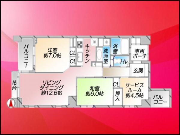 Floor plan. 2LDK+S, Price 41,800,000 yen, Occupied area 73.19 sq m , Balcony area 9.35 sq m