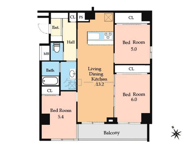 Floor plan. 3LDK, Price 19,980,000 yen, Occupied area 67.34 sq m , Balcony area 6.21 sq m