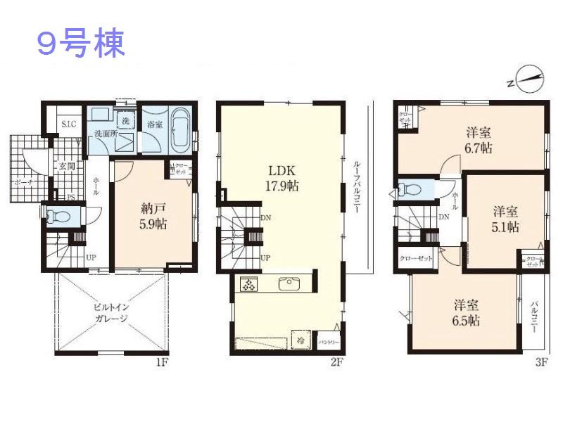 Floor plan. (9 Building), Price 42,800,000 yen, 3LDK+S, Land area 60.15 sq m , Building area 113.51 sq m